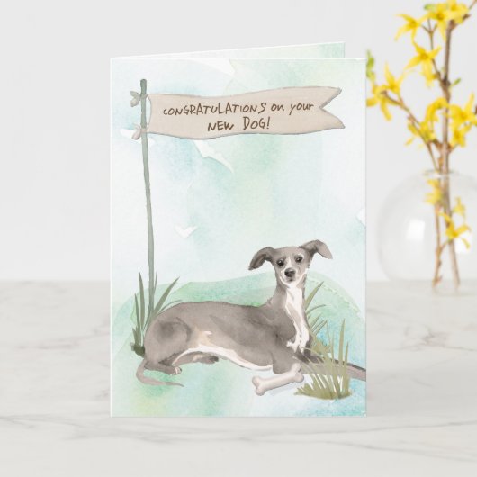 Greyhoundイタリアンが新しい犬を祝う カード (黄色い花)