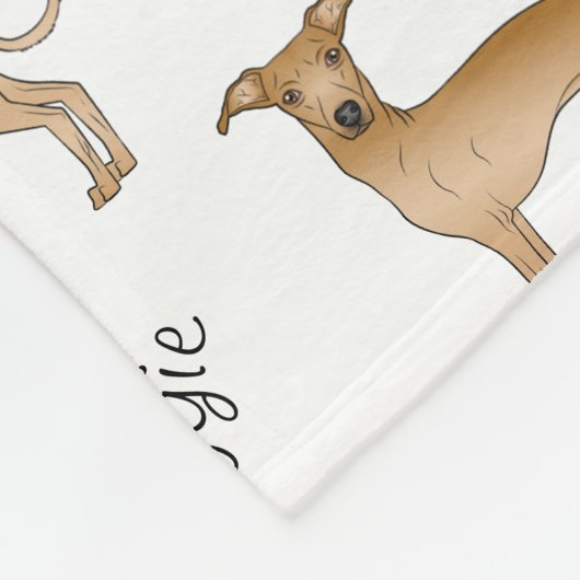 Greyhoundイタリアン犬の子犬のパターンとペットの名前 フリースブランケット (角)