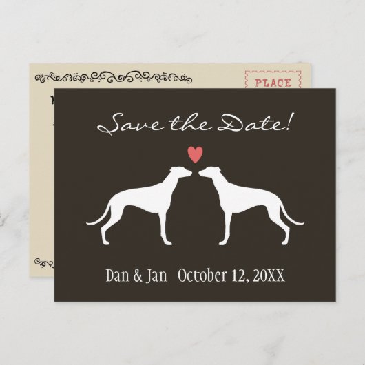 Greyhound犬のシルエット結婚式の日付を保存 案内ポストカード (正面/裏面)