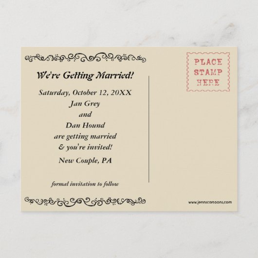 Greyhound犬のシルエット結婚式の日付を保存 案内ポストカード (裏面)