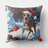 Greyhound走のクリスマス帽子と雪の中 クッション (裏面)