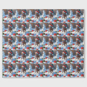 Greyhound走のクリスマス帽子と雪の中 ラッピングペーパー (フラット)