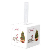 Greyhound イタリアン Christmasおもしろい Dog with Tree キューブオーナメント (正面アングル)