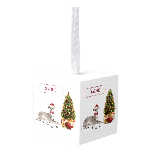 Greyhound イタリアン Christmasおもしろい Dog with Tree キューブオーナメント (裏面アングル)