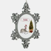 Greyhound イタリアン Christmasおもしろい Dog with Tree スノーフレークピューターオーナメント (左)