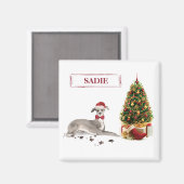 Greyhound イタリアン Christmasおもしろい Dog with Tree マグネット (正面/裏面)