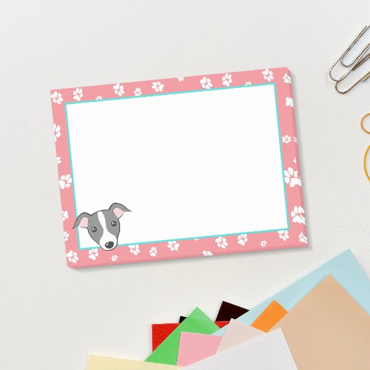 greyhound イタリアンcute cartoon paw prints on coral ポストイット