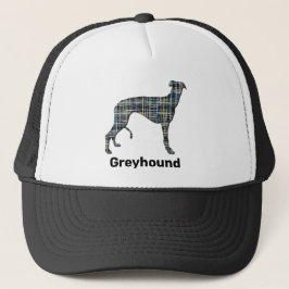 Greyhound Dogシルエットイエロー&ブルーグリッド キャップ