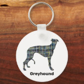 Greyhound Dogシルエットイエロー&ブルーグリッド キーホルダー (正面)