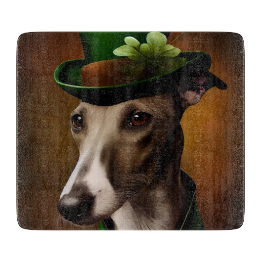 Greyhound Dog in St. Patrick's Day Dress カッティングボード (正面)