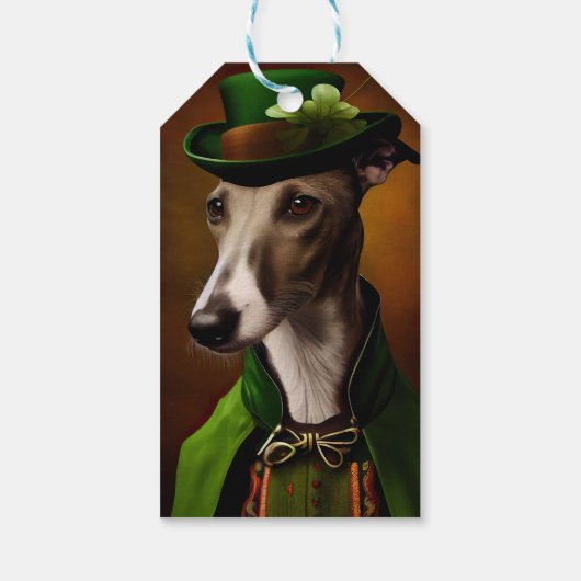 Greyhound Dog in St. Patrick's Day Dress ギフトタグ (裏面)