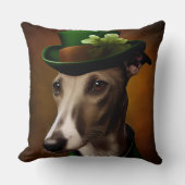 Greyhound Dog in St. Patrick's Day Dress クッション (正面)