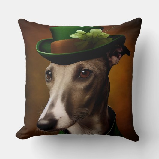 Greyhound Dog in St. Patrick's Day Dress クッション (正面)