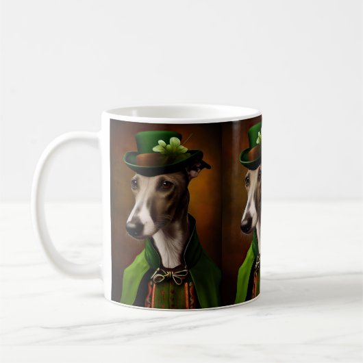 Greyhound Dog in St. Patrick's Day Dress コーヒーマグカップ (左)