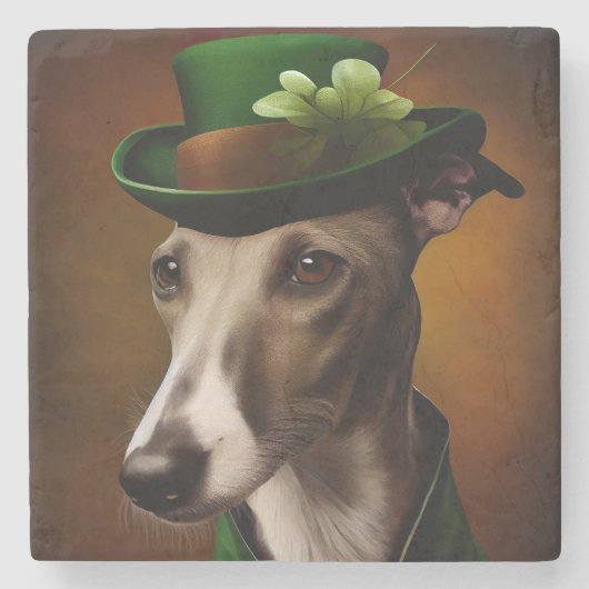 Greyhound Dog in St. Patrick's Day Dress ストーンコースター (正面)