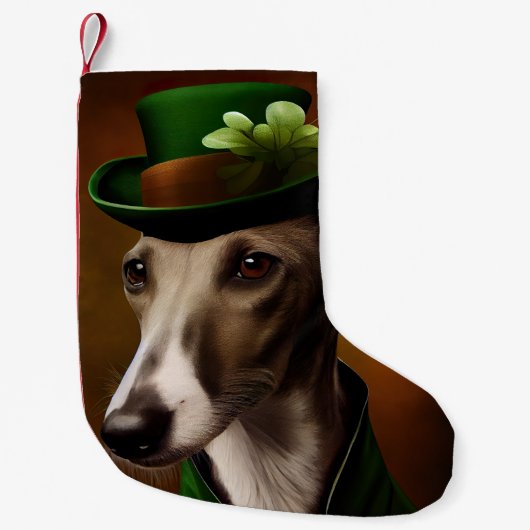 Greyhound Dog in St. Patrick's Day Dress スモールクリスマスストッキング (正面)