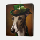 Greyhound Dog in St. Patrick's Day Dress セラミックオーナメント (左)