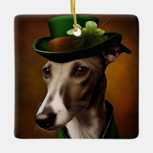 Greyhound Dog in St. Patrick's Day Dress セラミックオーナメント (正面)