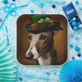 Greyhound Dog in St. Patrick's Day Dress ペーパープレート (パーティー)