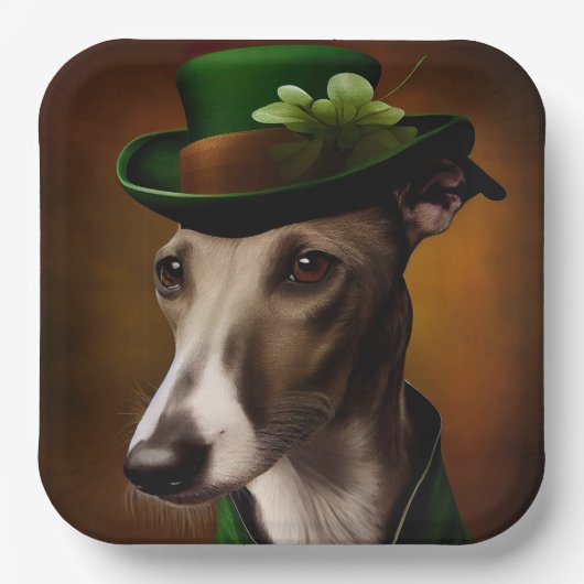 Greyhound Dog in St. Patrick's Day Dress ペーパープレート (正面)