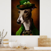 Greyhound Dog in St. Patrick's Day Dress ポスター (キッチン)