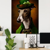 Greyhound Dog in St. Patrick's Day Dress ポスター (ホームオフィス)