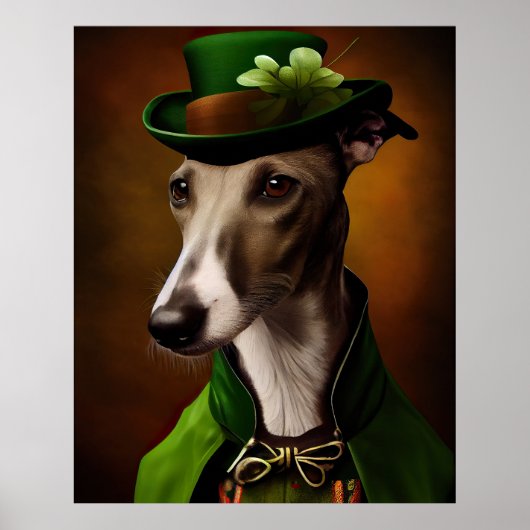 Greyhound Dog in St. Patrick's Day Dress ポスター (正面)