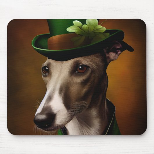 Greyhound Dog in St. Patrick's Day Dress マウスパッド (正面)
