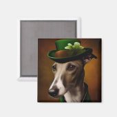 Greyhound Dog in St. Patrick's Day Dress マグネット (正面/裏面)