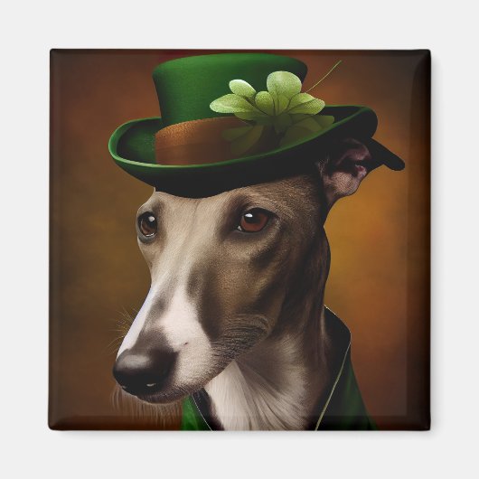 Greyhound Dog in St. Patrick's Day Dress マグネット (正面)