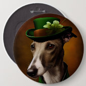 Greyhound Dog in St. Patrick's Day Dress 缶バッジ (正面&裏面)
