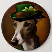 Greyhound Dog in St. Patrick's Day Dress 缶バッジ (正面)