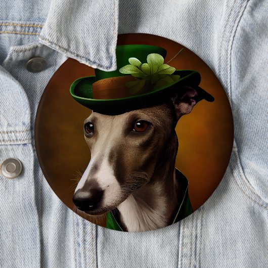 Greyhound Dog in St. Patrick's Day Dress 缶バッジ (インサイチュ)