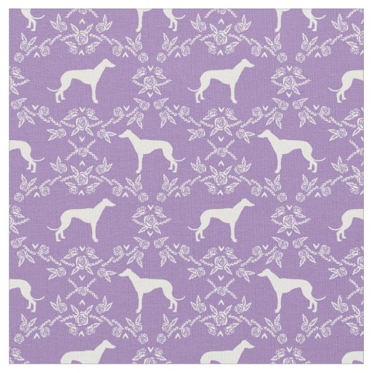 greyhound dog silhouette purple花模様 ファブリック (クローズアップ)