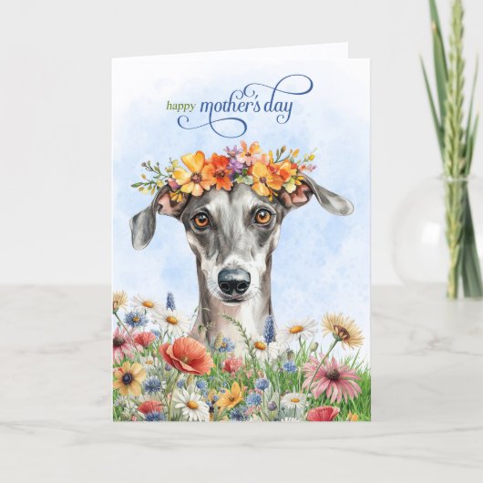 Greyhound Dog Wildflowers Mother's Day シーズンカード (正面)