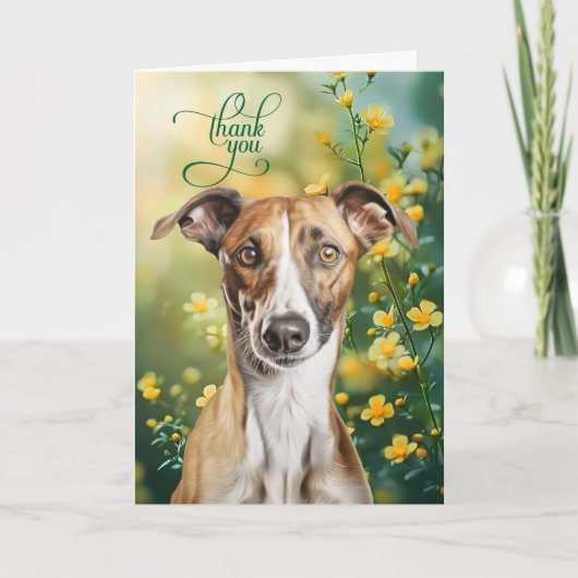 Greyhound Dog with Tiny Yellow Flowers サンキューカード (正面)