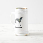 Greyhound Dog Yellow & Blue Grid Lines ビールジョッキ (正面左)