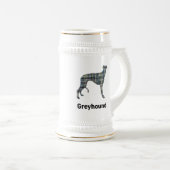Greyhound Dog Yellow & Blue Grid Lines ビールジョッキ (正面右)