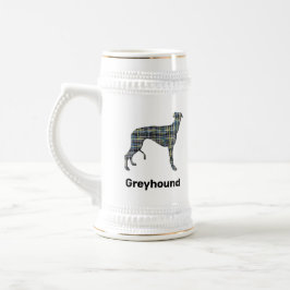 Greyhound Dog Yellow & Blue Grid Lines ビールジョッキ