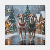 Greyhound Dogs Christmas Snow Holiday マグネット (正面)