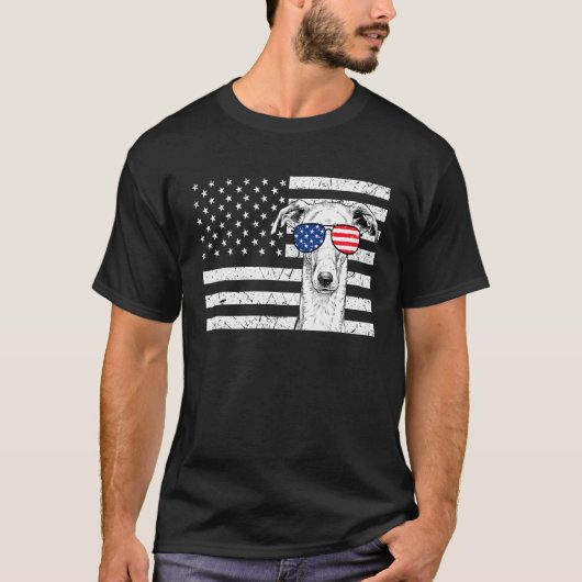Greyhound Iggy Dog 4th of July US American Flag Pa Tシャツ (正面)