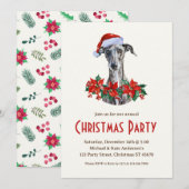 Greyhound in a Santa Hat Gray Dog Christmasパーティー 招待状 (正面/裏面)