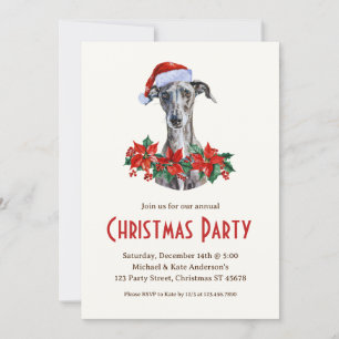 Greyhound in a Santa Hat Gray Dog Christmasパーティー 招待状