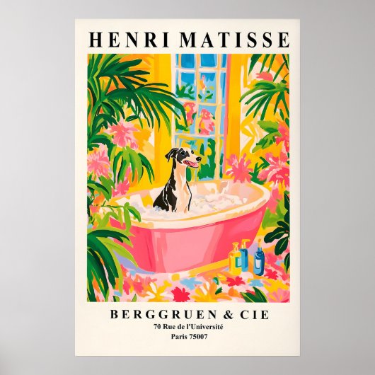 Greyhound in Bathtub Art Print Funny Matisse Style ポスター (正面)