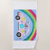 Greyhound in Hippie Car at the Beach ビーチタオル (正面)