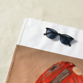 Greyhound in red car at the Beach ビーチタオル (インサイチュ)