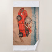 Greyhound in red car at the Beach ビーチタオル (正面)