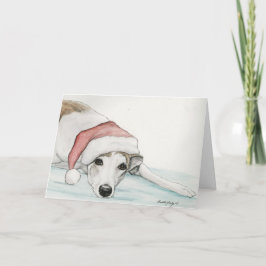 「Greyhound in Santa Hat」ドッグアートクリスマスカード シーズンカード