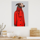 Greyhound in Vivid Red Coat, Modern Drawing ポスター (キッチン)
