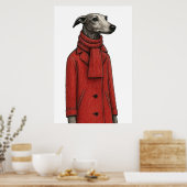 Greyhound in Winter Coat, Stylized Drawing ポスター (キッチン)